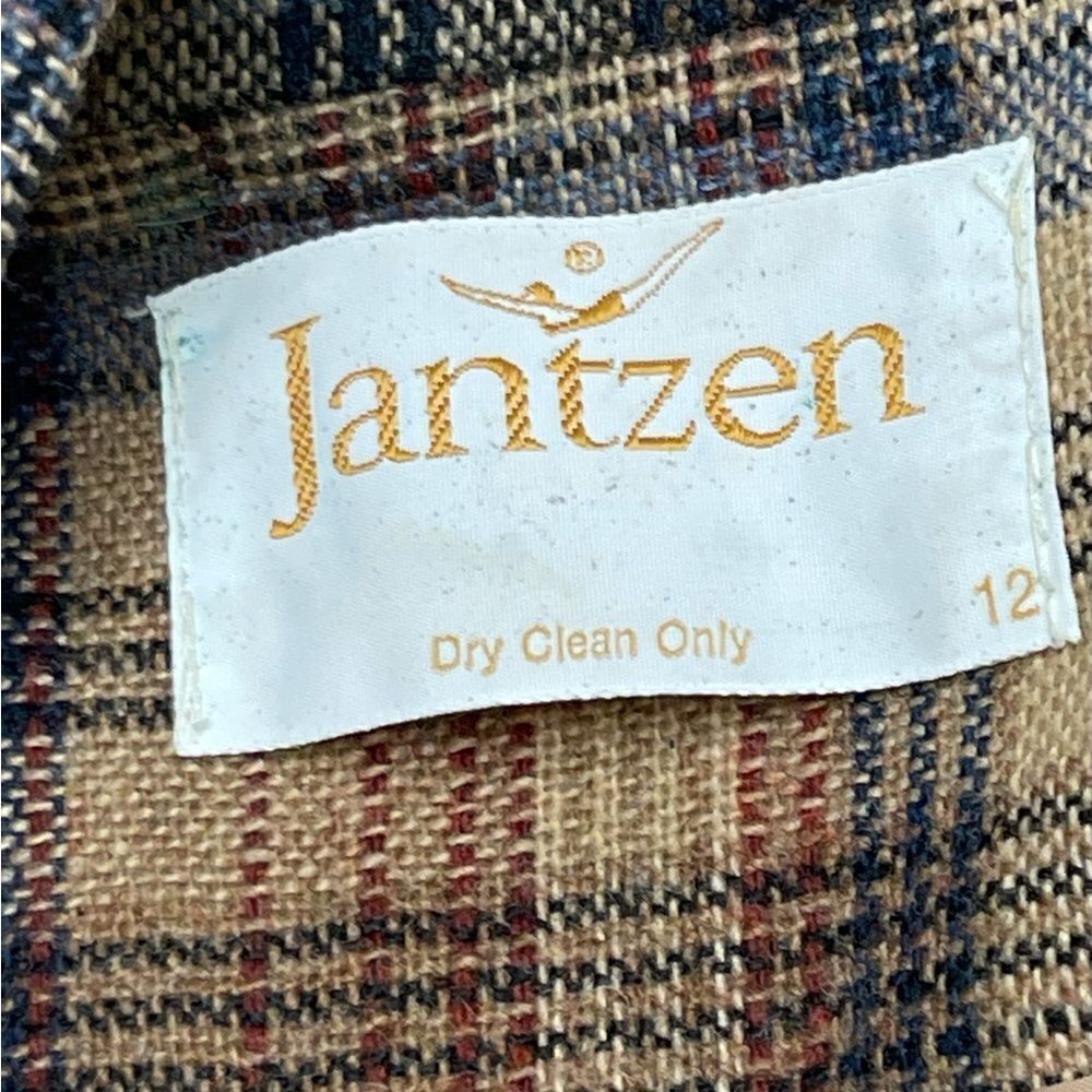 Vintage Jantzen Tan Blue Plaid  Tweed Blazer Sz 12 Lined Classic Preppy Academia - Picture 5 of 8